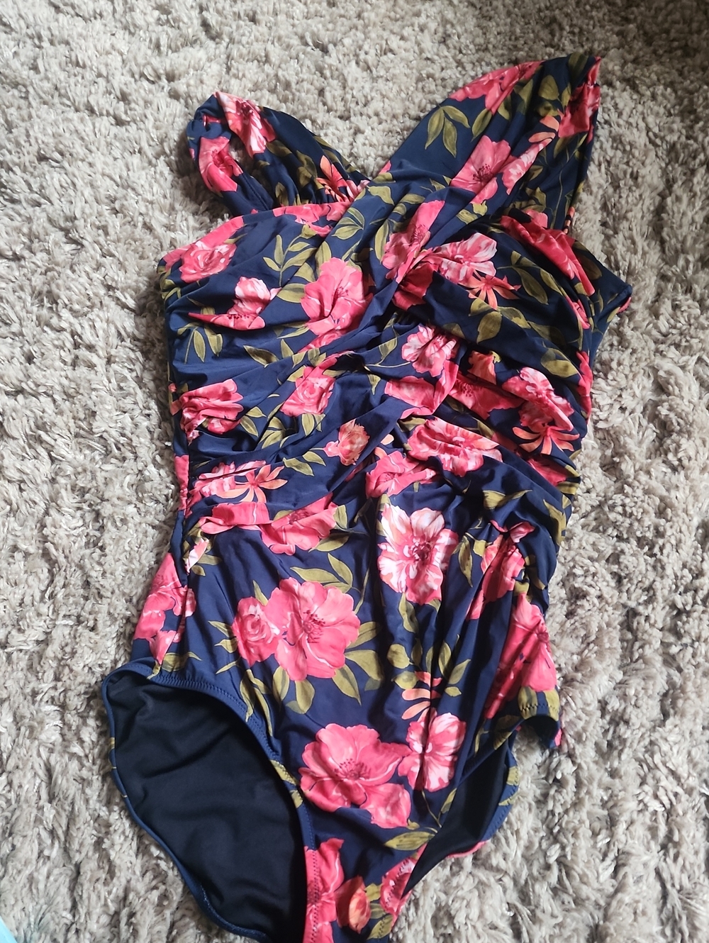 Garnet HILL Ruched Cross Front 1 Piece Swim Suit